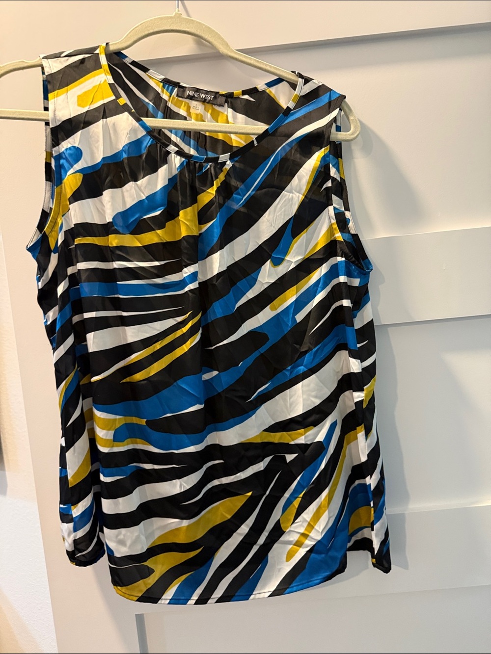 Nine West Sleeveless Abstract Stripe Camisole in Black, White, Blue & Yellow